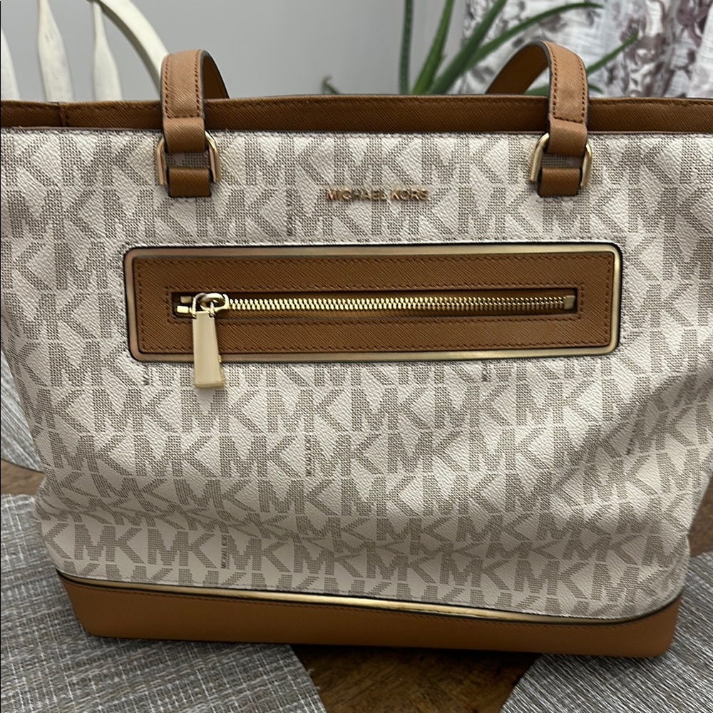 Michael Kors Brown and Cream Tote Bag